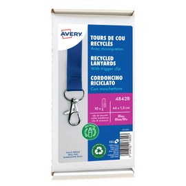 Avery Recycled Lanyards with Trigger/Quick Release Clip - Pack of 10, Blue, 4842B