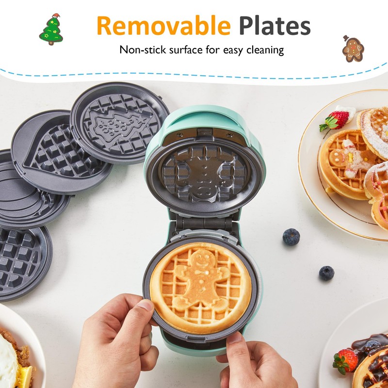 4" Mini Waffle Maker, 6 in 1 Waffle Iron, Waffle