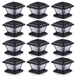 AEFRELEOHT Solar Post Cap Lights, Warm White & RGB Automatic Cycling & Fixed RGB Color, 9 Colors to Choose, 20 Lumens lP65 Waterproof Fit 3.5x3.5 4x4 4.5x4.5 5x5 Wood Post Lights Black (12 Pack)
