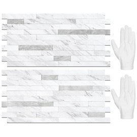 STICKGOO 20 Sheets Peel and Stick Backsplash Tile, Stick on Backsplash for Kitchen and Bathroom, White Marble Look PVC Mixed Metal Silver Self Adhesive Wall Tiles