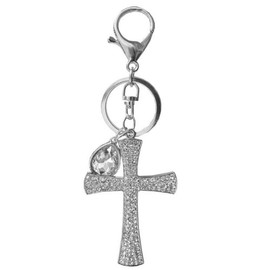 Reizteko Holy Cross with Rhinestone Sparkling Charm Blingbling Keychain Crystal Pendant (Silver-Plated Cross)
