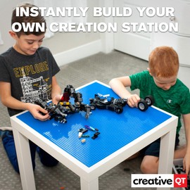Creative QT MakerBase, Blue, 2 Pack, 10”x10” Peel-and-Stick Toy Building Blocks Stackable Baseplates, Bases for Play Tables, Walls, and More, Compatible with All Major Brick Brands