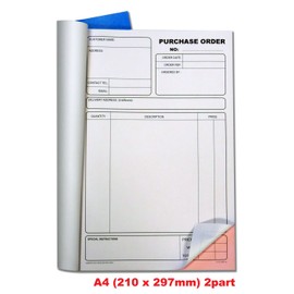 Cherry Carbonless Purchase Order Duplicate Book | A4 (210mm x 297mm) | 50 Perforated Sets | Made in the UK