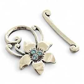 exceptionalbeauty Aquamarine Lily Toggle Clasp 30mm Austrian Crystal Birthstone Jewelry Findings