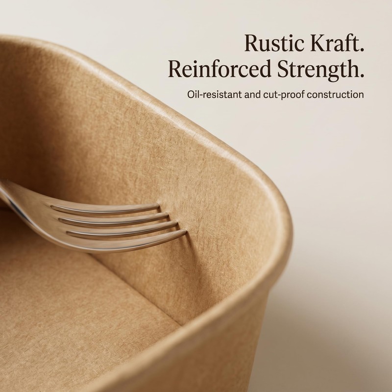 50 Pack 25oz Disposable Kraft Paper Bowls with Lids