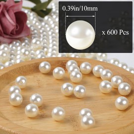 Phinus 600 Pcs 10mm Pearl Beads with Hole, Round Shapes Pearls for Crafting, Loose Pearl Beads for Jewelry Making, Pearls for Jewelry Making, Decoration, DIY Crafts, Stuffing