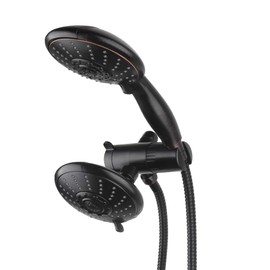 Ana Bath Anti-Clog High Pressure Large Oil Rubbed Bronze Dual Shower Head 5-inch 5-Settings Shower Head with Handheld Spray Combo + 5 Foot Stainless Steel Shower Hose w/ BRASS connectors
