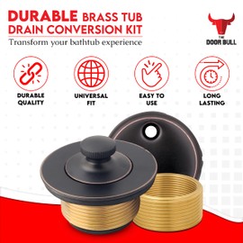 Lift and Turn Bathtub Drain Assembly, Trim Set with Two-Hole Overflow Faceplate, All Brass Stopper with Universal Fine/Coarse Thread (Oil Rubbed Bronze)