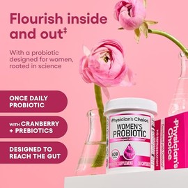 Physician's CHOICE Prebióticos y probióticos para mujeres - ProCran respaldado por la ciencia - Prebióticos orgánicos, 50 mil millones de UFC, D-Manos