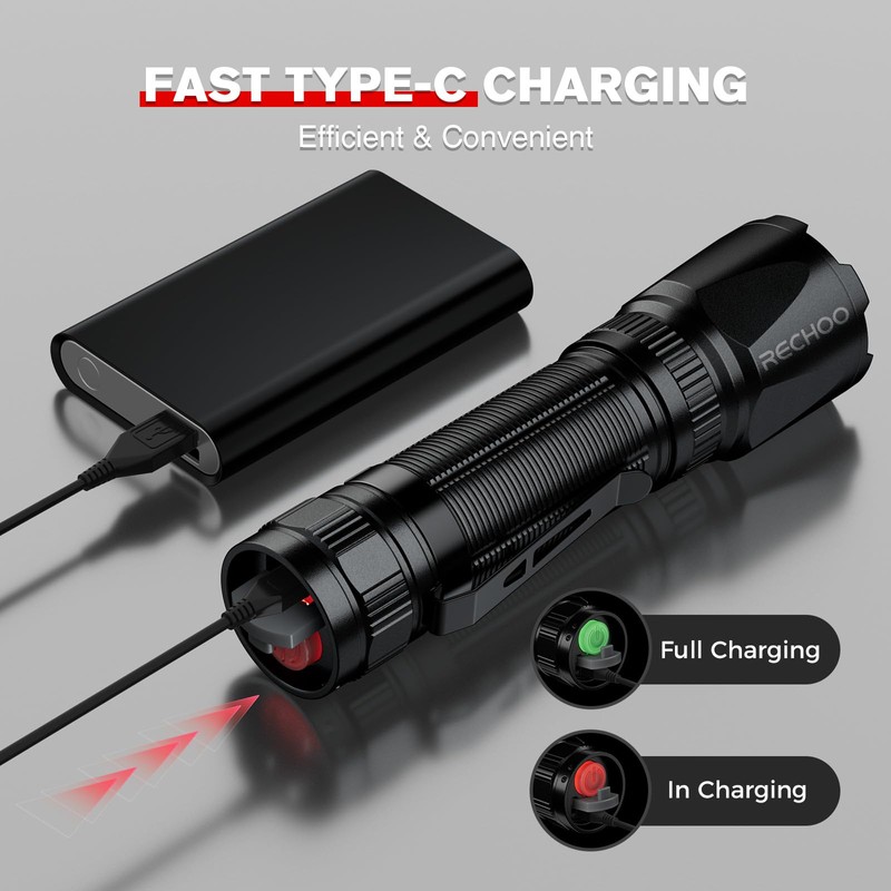 RECHOO Red Light Flashlight, High-Powered 3 Modes Red LED Rechargeable