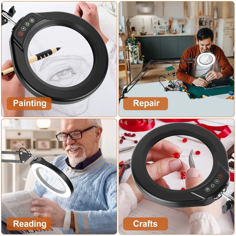 VEEMAGNI 5 Inch Large Magnifying Glass with Light and Stand,