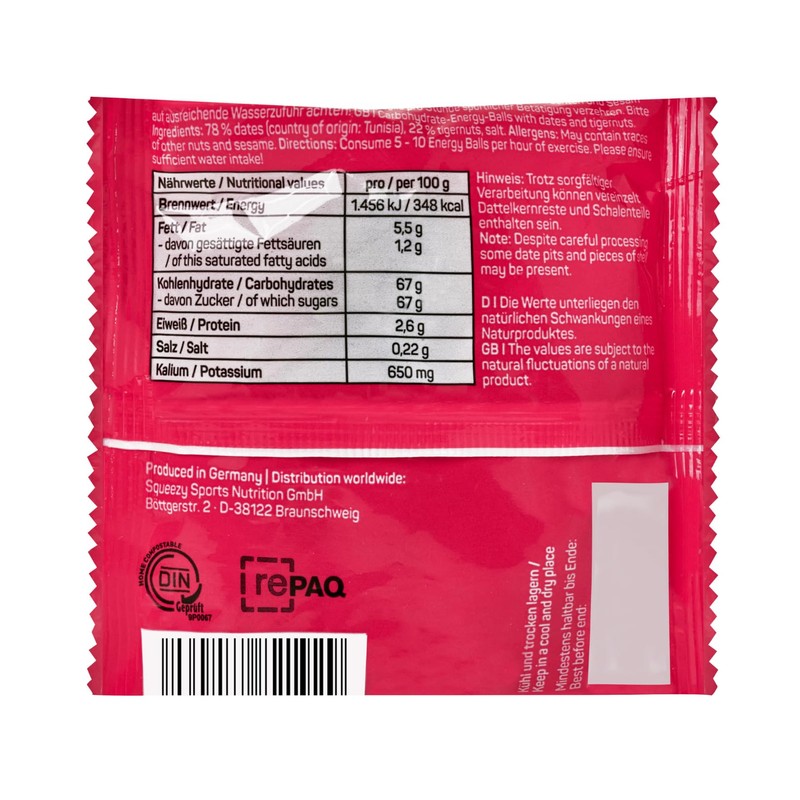 Squeezy Energy Balls (Dat/Erdanut) 10 x 50 g - High-Carb