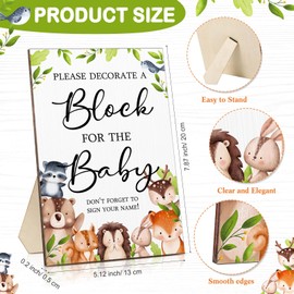 Tatuo 75 Pcs Baby Shower Games Sign Kit Including Decorate a Block Game Sign 50 DIY Wooden Block 24 Acrylic Paint Marker Baby Shower Prize for Gender Reveal Party(Woodland)