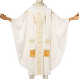 ANDHOM Clergy Elegance Church Vestments for Catholic Priests Chasuble Mass Round Collar Robe With Pastor Stole