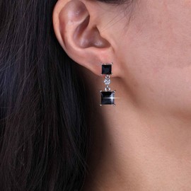 Cimenexe Bohemian Square Onyx Dangle Earrings Silver Circle Cz Drop Earrings Black Rhinestone Geometric Stud Earrings Onyx Crystal Square Circle Earrings Jewelry for Women and Girls Gifts