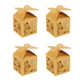 PATIKIL 2"x2"x3.1" Favor Boxes, 25 Pack Paper Laser Cut Candy Boxes Hollow Butterfly Gift Box for Wedding Bridal Shower Birthday Party Anniversary, Yellow