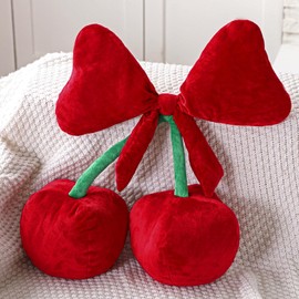 Beeveer Bow Pillow Cherry Throw Pillow Aesthetic Cute Coquette Room Decor Funny Preppy Cherry Cushions for Bedroom Living Room Sofa Bed Chair Decoration (Wine Red,Large)