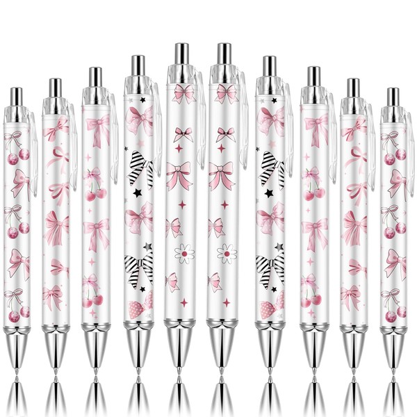 Lebsitey 10Pcs Cute Pink Bow Pens Coquette Bow Ballpoint Pens