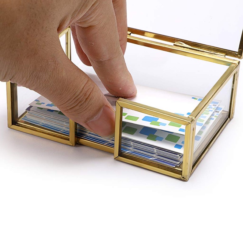 Hipiwe Glass Business Card Holder with Lid - Desktop Name