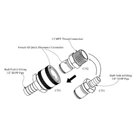 QUICK DISCONNECT 1/2″ Male QD To 3/8″ Barb 304 Stainless Krome Dispense C751