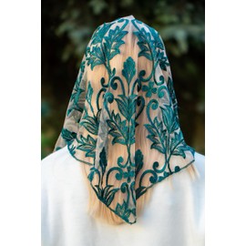 Maria Veils Catholic Mantilla Mass Infinity Veil Church Lace Veil Spanish Chapel Mass Head Covering Veil Long (Green)