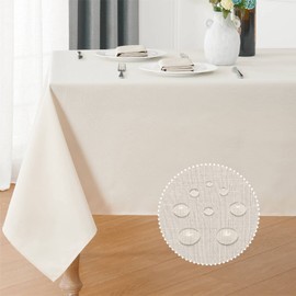 Veblandy Rectangle Tablecloth 52x70 inch Linen Textured Waterproof Table Cloth Stain and Wrinkle Resistant Washable, Decorative Fabric Table Cover for Outdoor and Indoor Use, Ivory