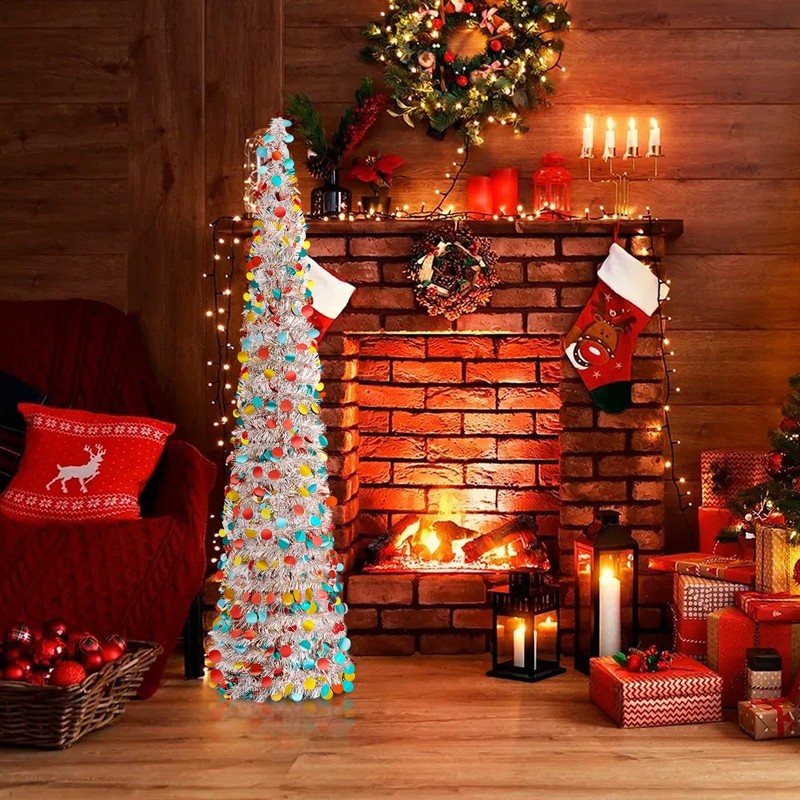 Warmiehomy 5ft/150cm Collapsible Christmas Tree Glittering Pencil Christmas Trees with