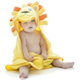 Little Tinkers World Lion Hooded Baby Towel, Natural Cotton, 75x75 cms