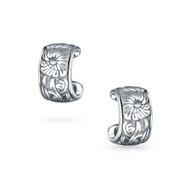 Flower Leaves Cartilage Band Sunflower Ear Cuffs Clip Wrap Helix Earrings Western Jewelry For Women Non Pierced Ear .925 Sterling Silver