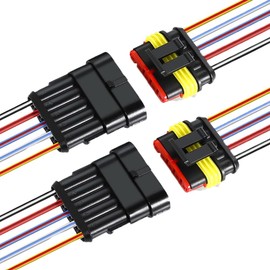 Aiqeer Set of 2 5-Pin Car Waterproof Electrical Connectors with 16 AWG Pre-Wired, Car Waterproof Cable Connector Plug Socket Kit