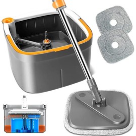 TikStar Spin Mop & Bucket Set Only 2pcs with Self-Separating Dirty Water & Clean Water System, Self-Drying 360° Spin Square Mop Head for Hardwood Tile Marble Floors,Cleaning Mop after the party,adjustable hand tool - Quantity: Only 2pcs Spin Mop & Bucket