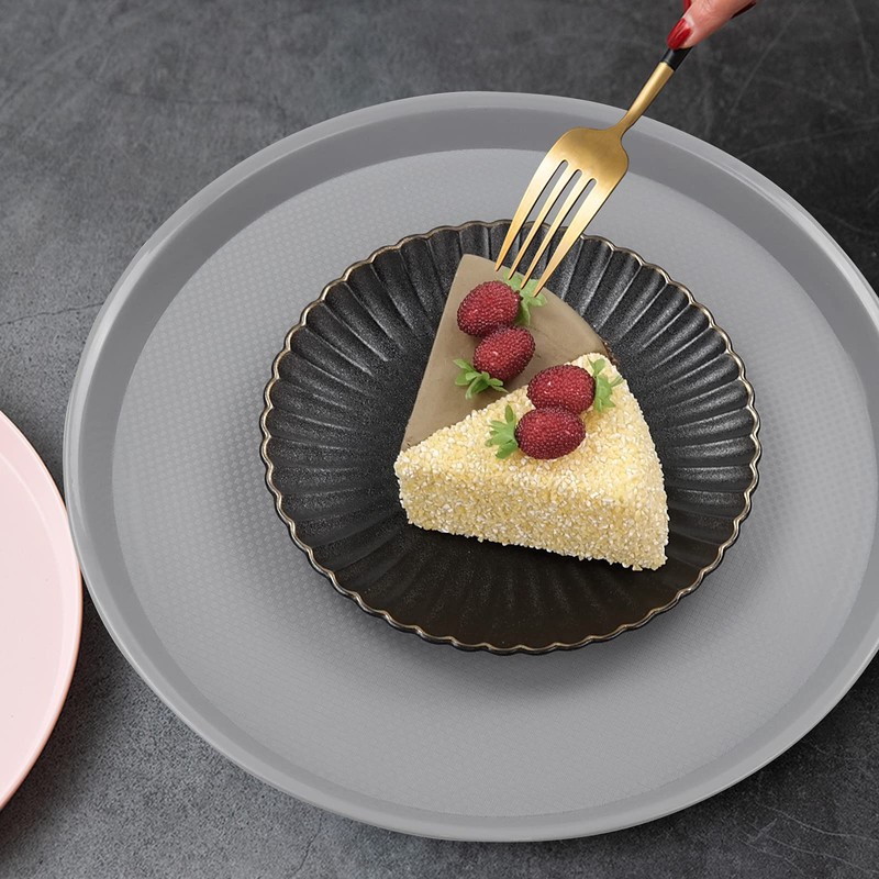 Rinboat 12 Pcs Round Restaurant Serving Trays, Food Meals Server