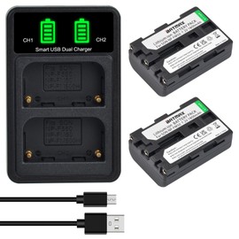 Batmax 2Pcs NP-FM50 Battery + USB LCD Dual Charger with Type C Port for Sony NP-FM30 NP-FM50 NP-QM50; HC1 TRV280 TRV350 TRV250 TRV19 TRV22 TRV27 TRV33 TRV460 TRV140 TRV17 TRV340 TRV38