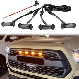 Luces LED para parrilla para el mercado de accesorios Toyota Tacoma TRD PRO 2016-2022 con arnés y fusible (luz ámbar con carcasa negra)