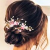 Barode Bridal Flower Hairpins Pink Wedding Headpiece Rhinestone Pearls Hair