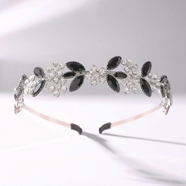 IYOU Crystal Bridal Headband Green Sparkly Rhinestone Wedding Hair Bands Crown Flower Headpiece Tiara Prom Party Hair Accessories for Brides and Bridesmaid