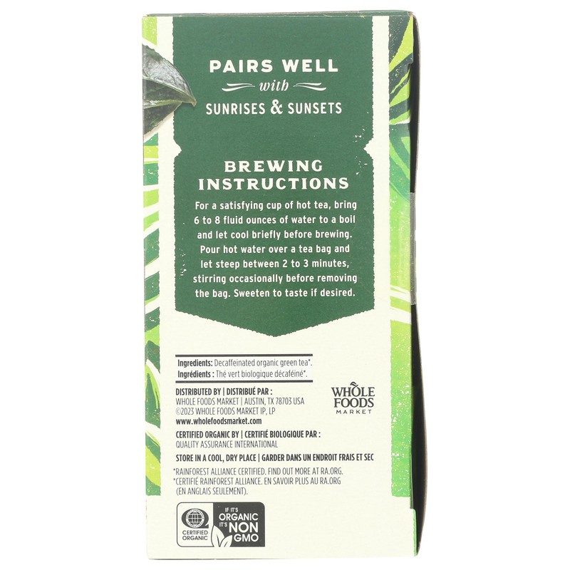 Whole Foods Market, Tea Green Decaf Organic, 20 Count