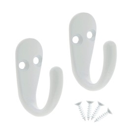 Select Hardware HK0220B 2X Single Robe Coat Hooks with Screws, White, Door & Wall Mountable Clothes Hanger for Bathroom Bedroom Living Room Hallway (Pack of 2)
