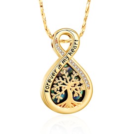 Infinity Urn Necklaces for Ashes for Women Men Tree of Life Cremation Jewelry Memorial Locket Pendant Necklace Hollow Keepsake Urn for Human Ashes (Gold)