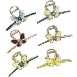 TANG SONG 6 PCS Butterfly Metal Hair Claw Clips Hair Catch Barrette Jaw Clamp for Women Half Bun Hairpins for Thin Hair(6 Colors)