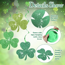 Chivertion 32 Pcs St. Patrick's Day Party Decorations Double-Sided Glitter Green Shamrock Hanging Swirls Decor Streamer Ceiling Swirl for Lucky Irish Day Party Supplies Photo Prop Decoration