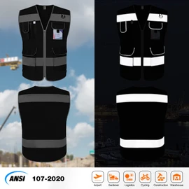 TCCFCCT Mesh Safety Vest 9 Pockets High Visibility Reflective Safety Vest for Men Women, Hi Vis Work Vest with Reflective Strips, Meets ANSI/ISEA Standards, (CA-Black 3X-Large)