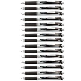 Pentel EnerGel RTX Deluxe Retractable Liquid Gel Pen, Fine .7mm Metal Tip, Black Ink, Silver Barrel (Bulk Lot of 15) (BL77-A)