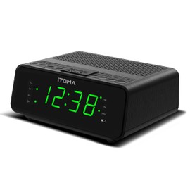 Alarm Clock with AM/FM Radio, 4-Level Dimmer, Snooze, Dual Alarms, Sleep Timer and Easy to Read 0.9" LED Jade Green Display iTOMA 2100