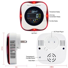 Plug in Carbon Monoxide & Natural Gas Detectors, KH Alert Combination CO Detector & Combustible Gas Detector with Temperature Humidity, Portable CO & Natural Gas Detector with Sound Light Warning