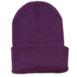Decky 12 Inch Long Cuffed Knit Beanie Ski Cap (One Size, Purple)