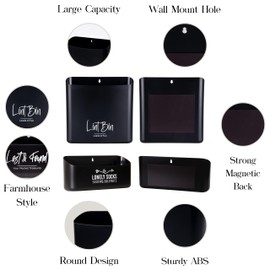 PERFNIQUE PERFNIQUE Magnetic Lint Bin for Laundry Room, Large & Small Lint Trash Can Set with brush, Farmhouse Laundry Room Decor, Dryer Sheet Holder, Wall Mounted Lint Box for Laundry Room Organization(Black)