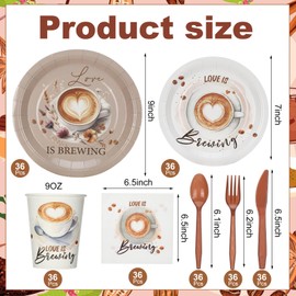 Yungyan 252 Pcs Love Is Brewing Coffee Bridal Shower Party Tableware Set Love Is Brewing Plates Napkins Cups Cutlery for Coffee Lovers Bachelorette Party Decorations Supplies 36 Guests