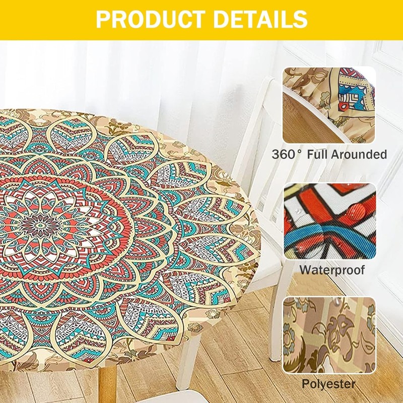 FANSU Round Tablecloth 70cm, Waterproof Round Table Cover Mandala Wipe