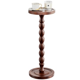 iFaveorr iFaveorr Solid Wood Drink Table, Rubber Wood Small Round Side Table for Small Spaces, Martini Tables, Pedestal End Tables for Living Room, Bedroom, Corners, and Office (Dark Walnut, 9.4 inch)